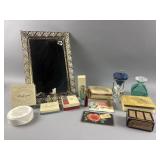 Vtg Table Mirror, Perfume Bottles, Makeup & More