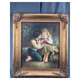 Painting of Two Children Knitting