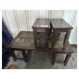 SOLID WOOD COFFEE TABLE - 2 END TABLES