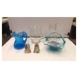2 Glass Pitchers, Stemware, Salt/Pepper Shakers,