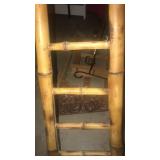 Lot of decorative wood & metal pieces.  Ladder.