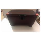 Wood "treasure box?.  Handles on ends.  Lay over