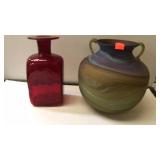 2 pc glassware lot.  8" tall approx.