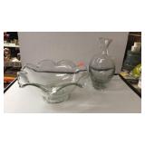 Clear glass fluted bowl 10.5??? & tall  heavy vas