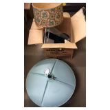 Misc lot vintage lamp shade. Desk tray. Jewelry