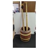 Wood Barrel & 2 Wooden Bats
