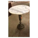 Marble top. Brass (?) base. Stand / Side table.