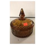 Amber color Glass candy dish with lid.