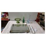 Assorted Glass Items. 8 x 11 Mirrored Vanity Tray