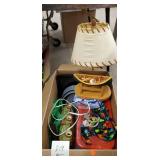 Misc Box Lot .Fishing Lamp, Totes Christmas Decor