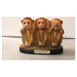 THREE WISE MONKEYS ceramic bank w/ stopper. Mint.