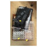 Lot of Small Bottles/Lids, Plastic Divider, and