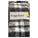 2 black & white fringe scarves.