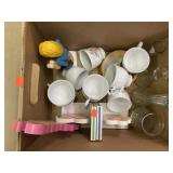 Box  of Tea Cups, Vases, Book Ends & Misc.