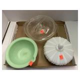 Lot of three dishes. Two with covers