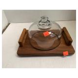 Glass covered wood cheese tray