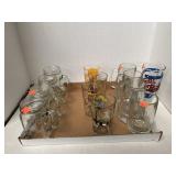 13 glasses and mugs   Including Four small mason