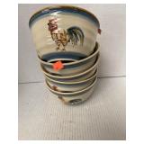 Five ceramic bowls with rooster design