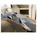 4 panels.  Burlap (?) water & mountains