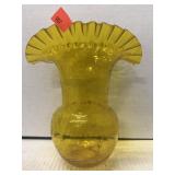 Yellow Vase. 8in high.  Fluted edge. Crackle