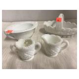 4 pc. Milk glass. W/ mini sugar/ creamer