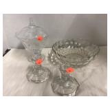Clear glass pieces. Candy dish. Serving dish.