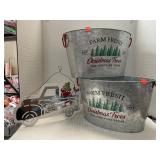 2 ct. of Christmas Galvanized Ice Buckets & Truck