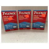 3 Boxes Tylenol Cold Max Caplets