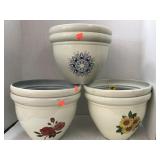 6 Flower Pots. 3 Designs, Plastic. 7.5hi x 10in