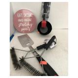 Grilling lot.  Basting Pan. Grill Brushes.