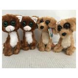 4 Twisted Whiskers plush Animals.  2 cats. 2