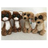 4 Twisted Whiskers plush Animals.  2 cats. 2