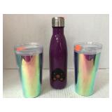 2 Coffee Tumblers. 1 water bottle.