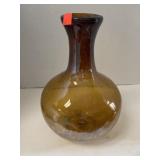 Large Crackled Amber Glass Vase 13in high