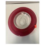 Cranberry glass dish with bubble ring. 9.5x8.5