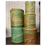 Vintage 4pc. canister set wi cookie tin.  Circa