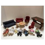Flat of Wooden Dolls and Doll House Furniture