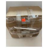 Box of white plastic knives.