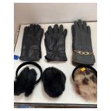 3 Pair Leather Ladies Gloves and 3 Ear Muffs
