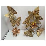2 Brass Colored Metal Butterfly Decorations.