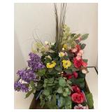 Lot of Silk Flowers One Brass Pot