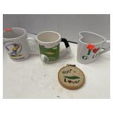 Golf theme mugs & x-stitch decor.