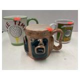 3 GOLF themed mugs.