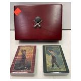 GOLF themed wood box w/ 2 decks of new playing