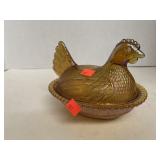 Vintage Brown Glass Hen