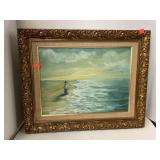 17 in. x 21 in. Painting of A Boy at the Beach