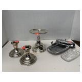 Silver Candle Holders & Butter Dish