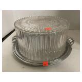 Metal cake plate w/ plastic domed lid.