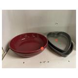 2 Heart Shaped Baking Pans & Serving Bowl