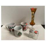 Misc lot. Christmas mugs. Vase. Vintage S&P